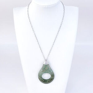 Estate Italy AMV Sterling Silver 925 Green Glass Pendant Necklace 16"